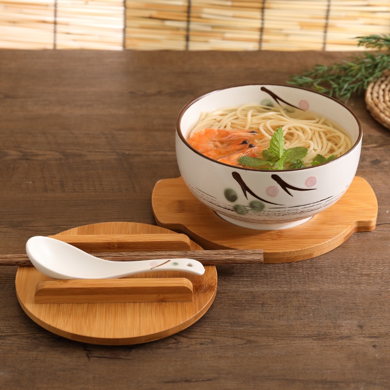 Japansk stil risnudelskål med lågske og spisepinde køkkenudstyr keramisk salat suppeskål madbeholder porcelæn