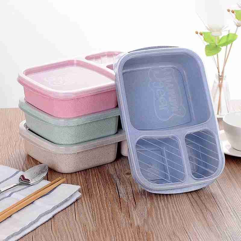 Portable Food Grade Wheat Straw Meal Box Microwave Food Foodbox Container Dinnerware Storage Q9E5