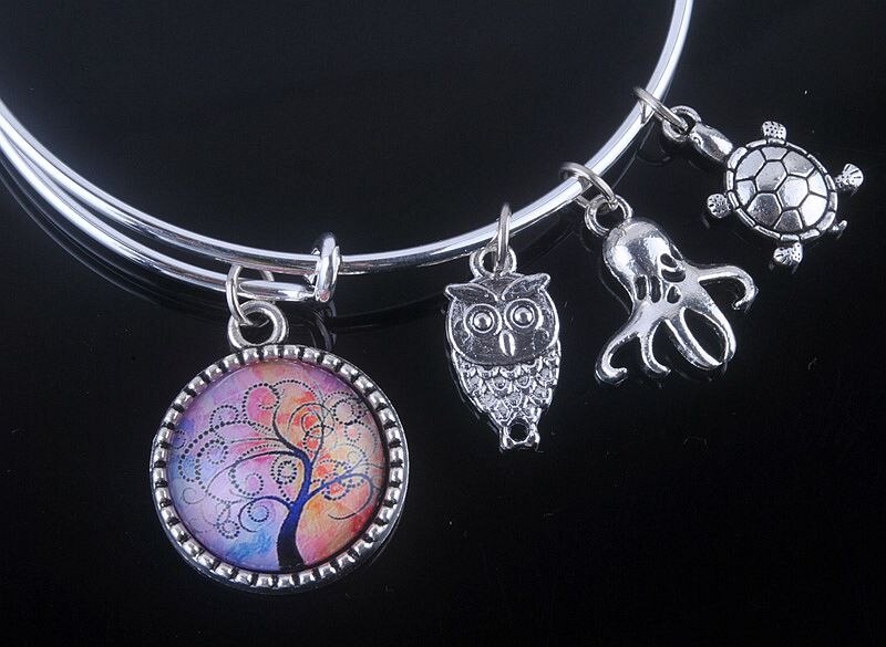 18 Styles Cabochon Dome Tree of Life charms Bracelet Adjustable Expandable Wire Bangles for Women Fine Jewelry B013: 15