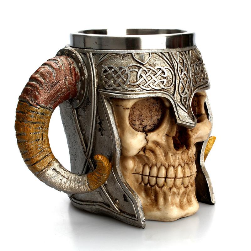450ml 3D Skull Horn Knight Cool Stainless Steel Cup Coffee Cups and Mugs Coffee Mugs Halloween Bar Cup Drinking Tumbler