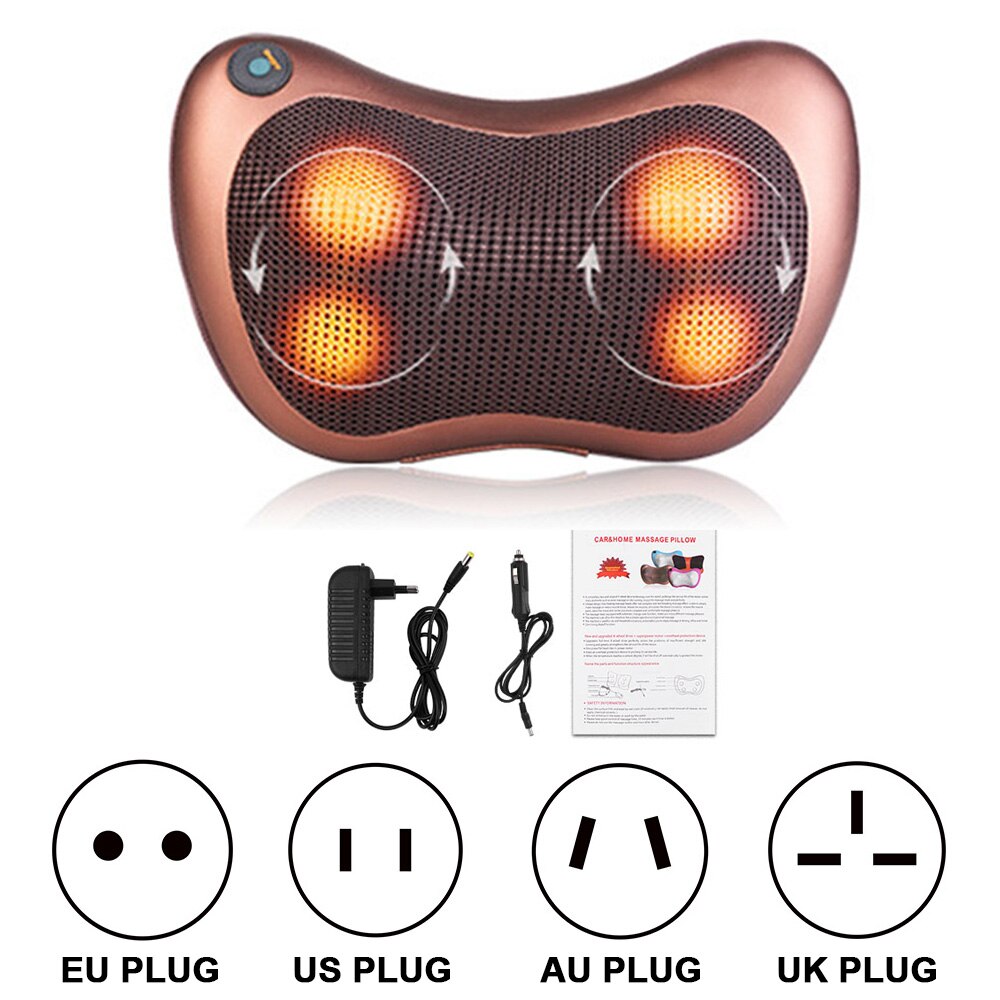 Almohada de masaje Shiatsu para cuello, masajeador eléctrico para cuerpo, pie, espalda, hombro, Lumbar, dos cervicales, cojín de calefacción vibratorio para el hogar y el coche: UK PLUG / No Retail Box