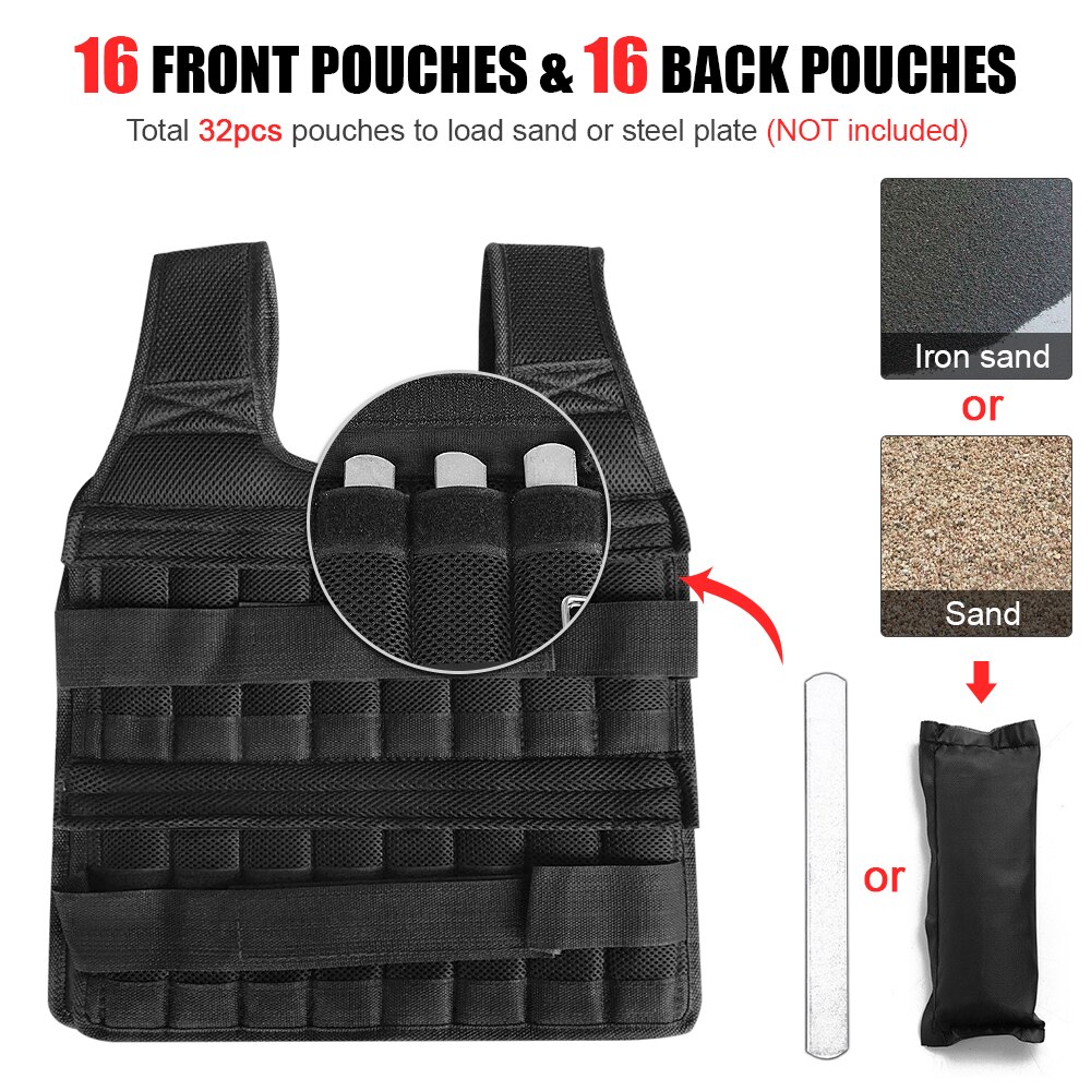 Adjustable Weighted Vest 35kg Weight Exercise Weight Waistcoat Jacket Loading Cloth Strength Training Gym Equipment