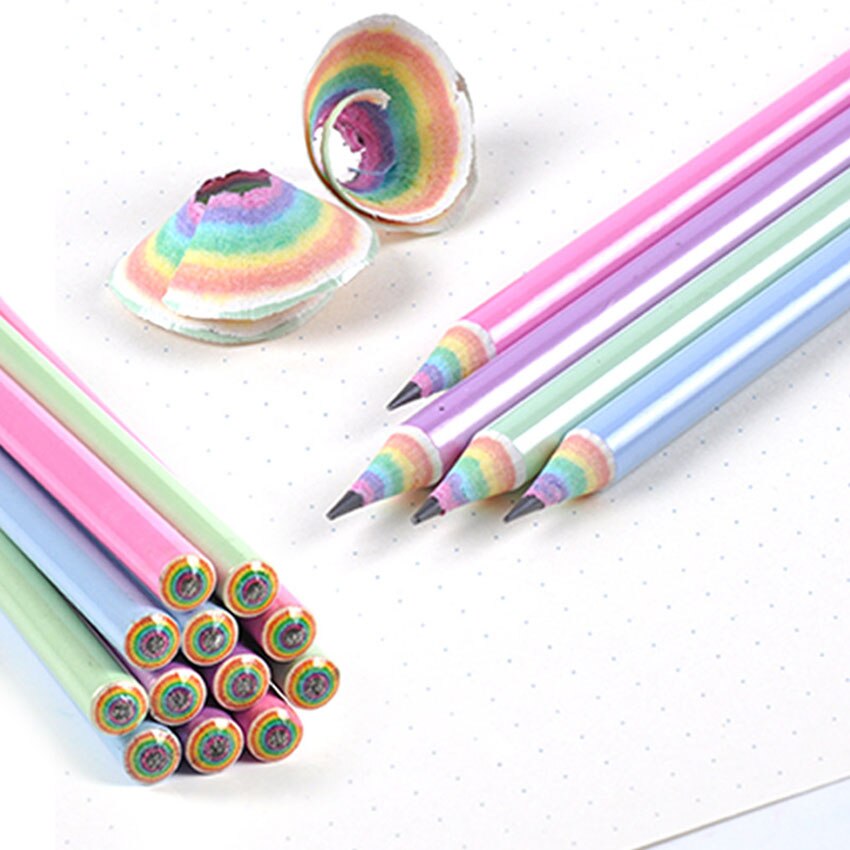 12Pcs/Box Paper Rainbow Hb Pencils Writing Stationery Drawing Painting Cute Pencils For School And Office Supplies