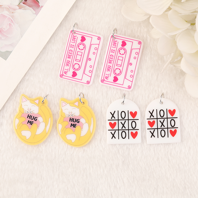 6Pcs Valentine Charms Acrylic Love Cat XOXO For Necklace Keychain Diy Making Accessories: Orange