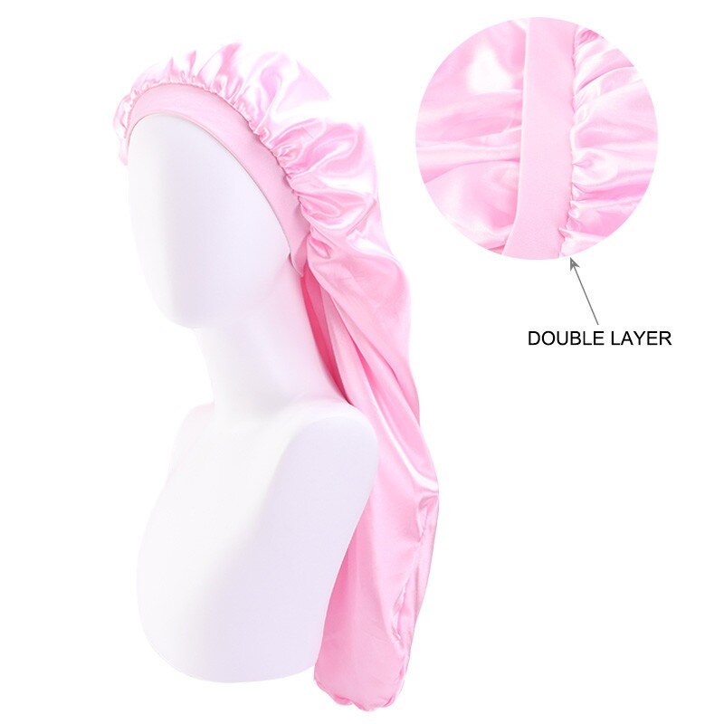 Gorro de satén de doble capa Extra grande, gorro cilíndrico largo para dormir de noche, cubierta para cabeza, turbante, complemento de cabeza para musulmanes africanos: Rosa