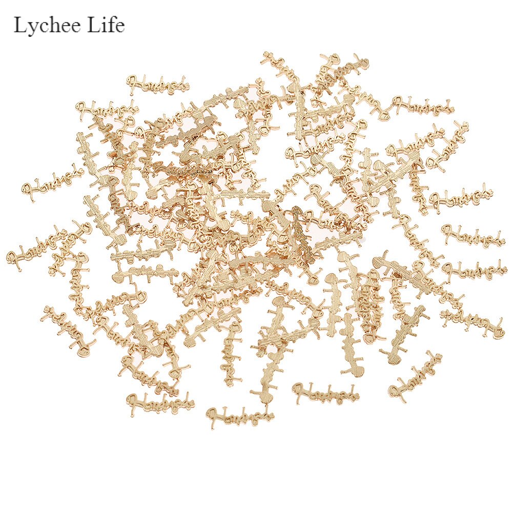 Lychee life 100 stk håndlavet brev metal tøjmærker diy syposer tøj håndværk dekoration tilbehør: Gylden