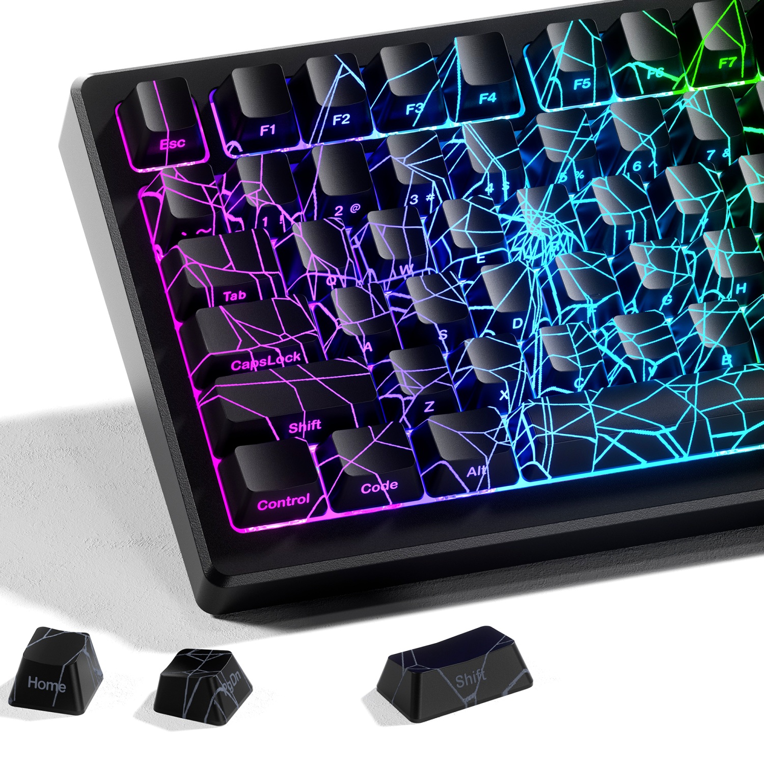 XVX Spider Web-versie Patroon Shine Through OEM-profiel IMD-Tech Keycap Set Zwarte Keycaps (alleen keycaps) 118 toetsen