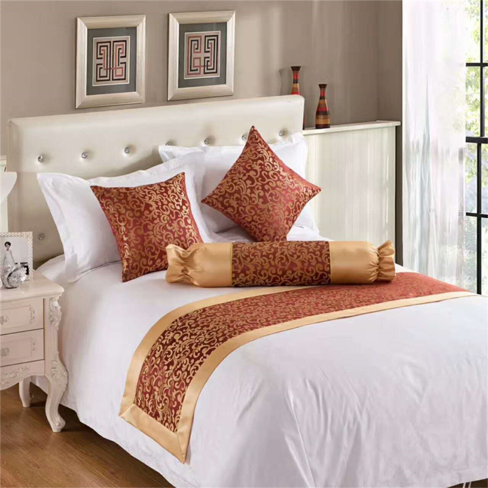 Rayuan Klassieke Gouden Bloemen Dubbele Laag Bed Runner Sjaal Sprei Thuis Hotel Bruiloft Beddengoed Slaapkamer Bed Staart Handdoek 3 Size