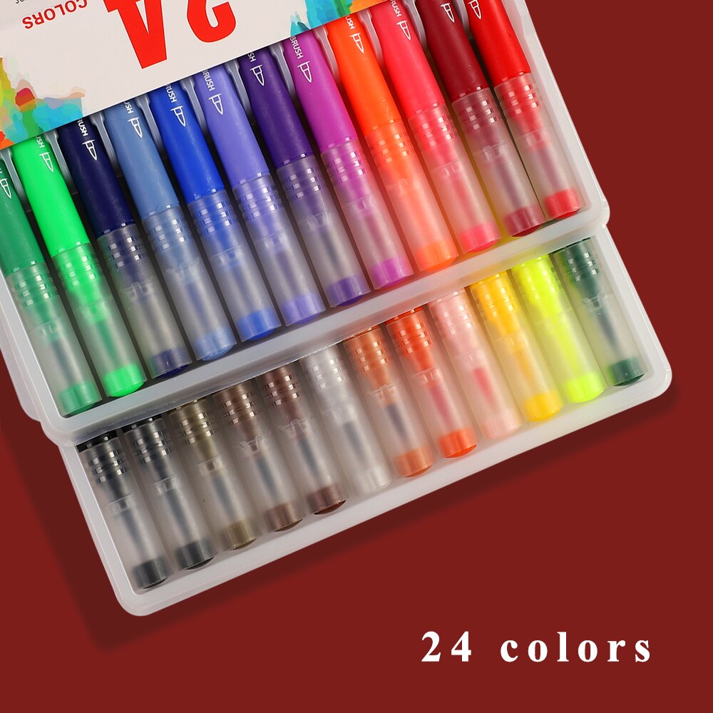 100 Stks/doos Dubbele Kop Tekening Aquarel Pen Set Student Kleur Borstel Schets Pen 0.4Mm Haak Lijn Pen Art levert: 24 colors