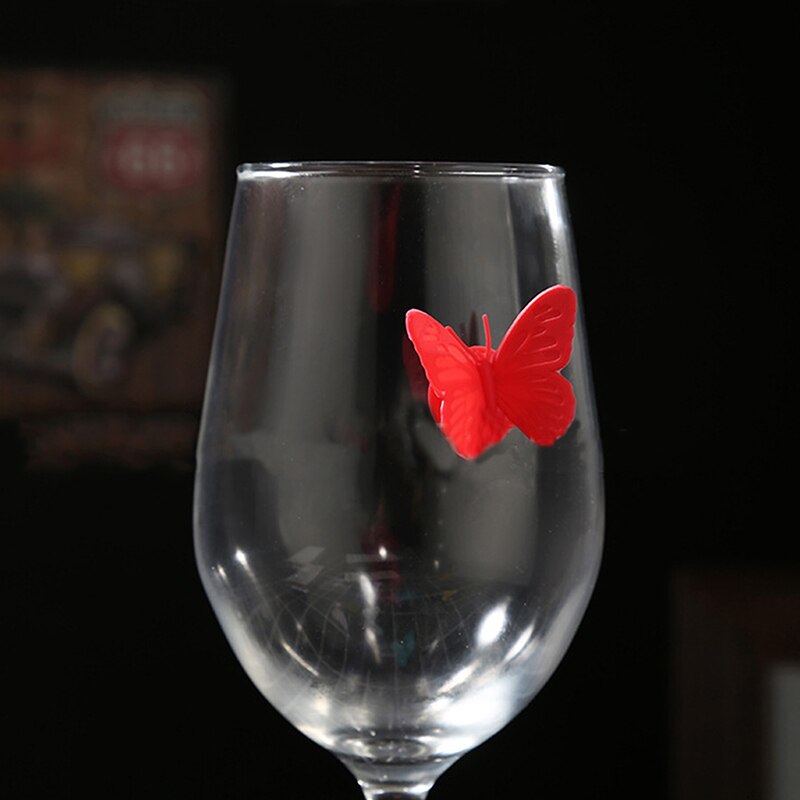 Identificador de mariposa de silicona, etiqueta para vidrio Tinto, copa de succión, pegatina, suministros de , marcador para vaso de vino