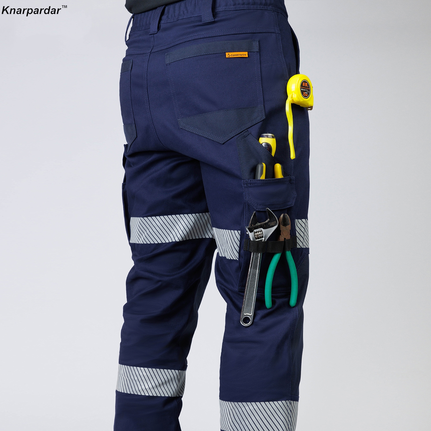 Pantalon de travail bleu marine pour homme, 100% coton, pantalon de travail extensible, vêtements de travail multi-poches avec rayures ZE