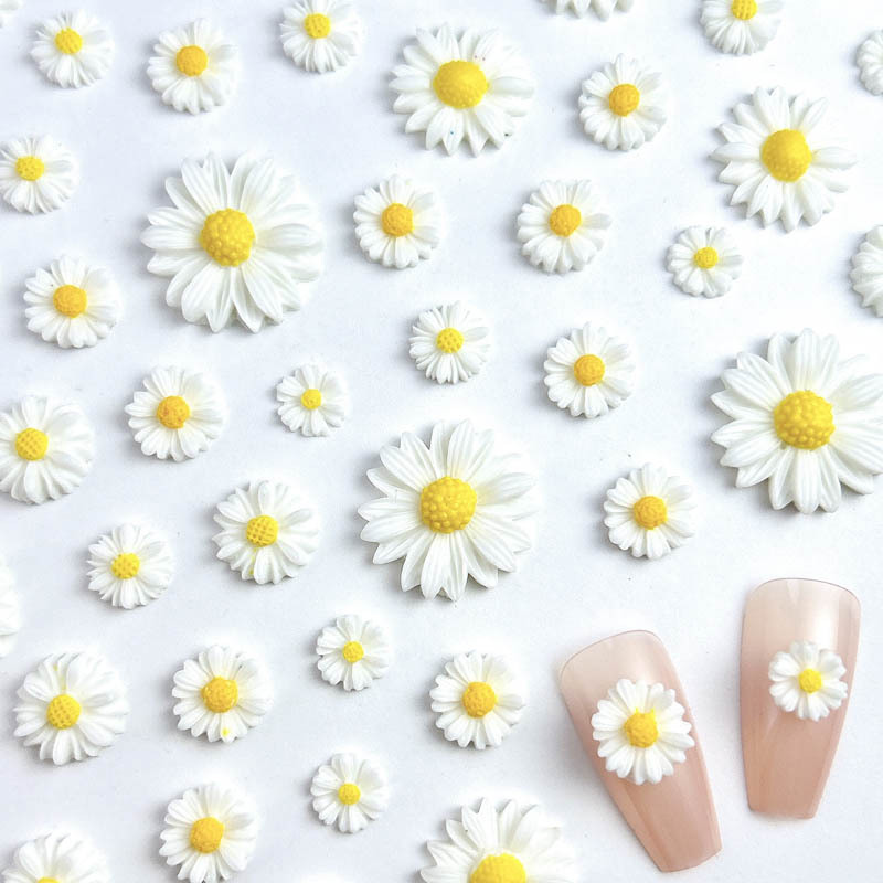 50 Uds. De Mini dijes de margaritas de resina 3D para uñas, flores blancas, decoración artística de uñas de verano, accesorios de manicura DIY, manualidades