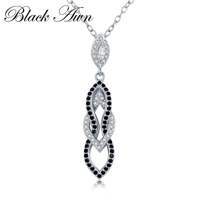 [Noir AWN] 925 collier en argent Sterling éternité Fine bijoux à la noir spinelle colliers pendentifs pour les femmes P178