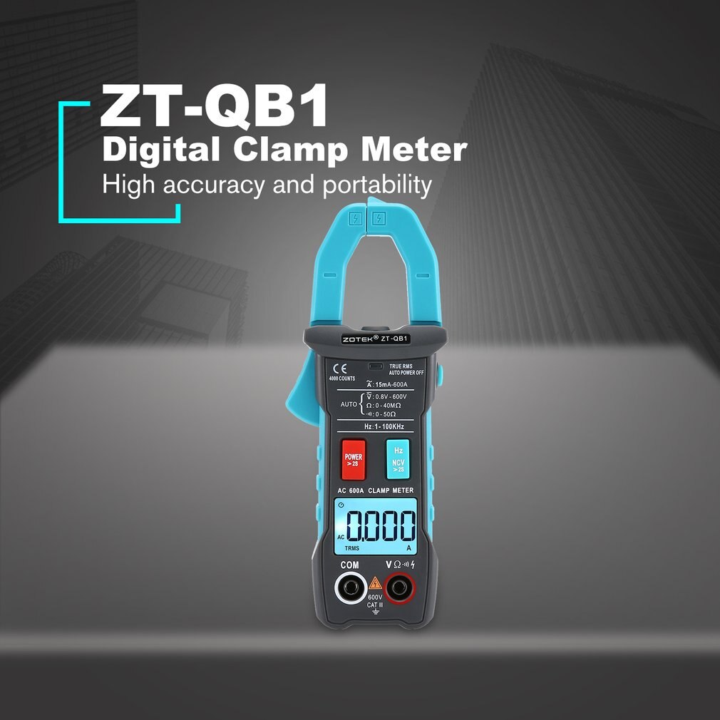 ZOTEK ZT-QB1 Digital Clamp Meter Multimeter True-RMS Peak Hold Auto Range AC/DC Volt AC Amp Ohm NCV Continuity Tester