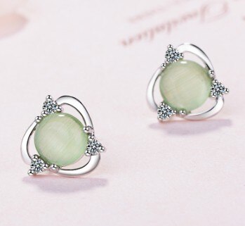 100% 925 argent sterling gros opale pierre fleur femme d'anniversaire dames boucles d'oreilles bijoux Anti allergie étudiant fille: Green