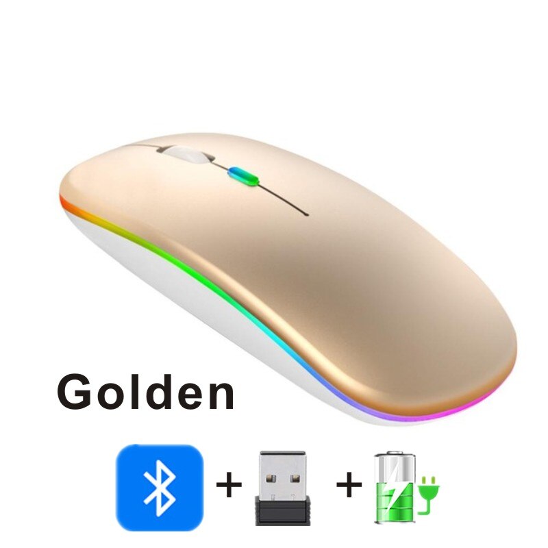 silent Wireless Mouse Bluetooth Rechargeable Ergonomic Mause USB RGB Magic Computer Wireless Mouse For Macbook Laptop PC iPad: Golden