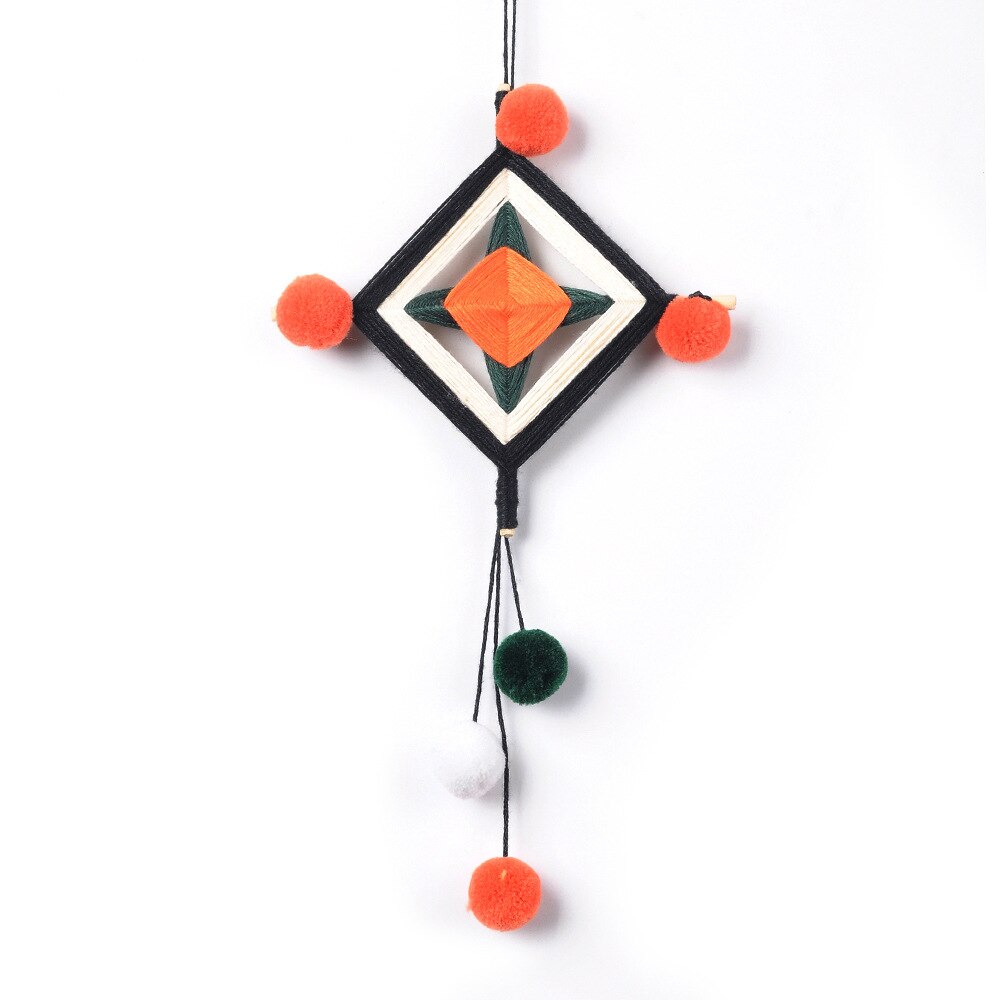 Fait à la main indien Mandala dieu oeil boule de cheveux tenture murale pendentif tricoté à la main laine frange suspendus enfants trucs mur décor à la maison