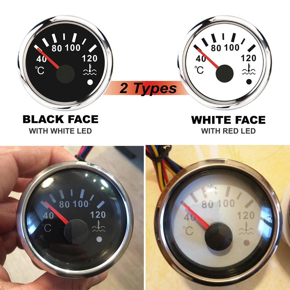 40-120 ℃ Water Temp Gauge Temperatuur Sensor Auto Vrachtwagen Boot Moto Meter Voertuig Indicator Met Rode Backlight