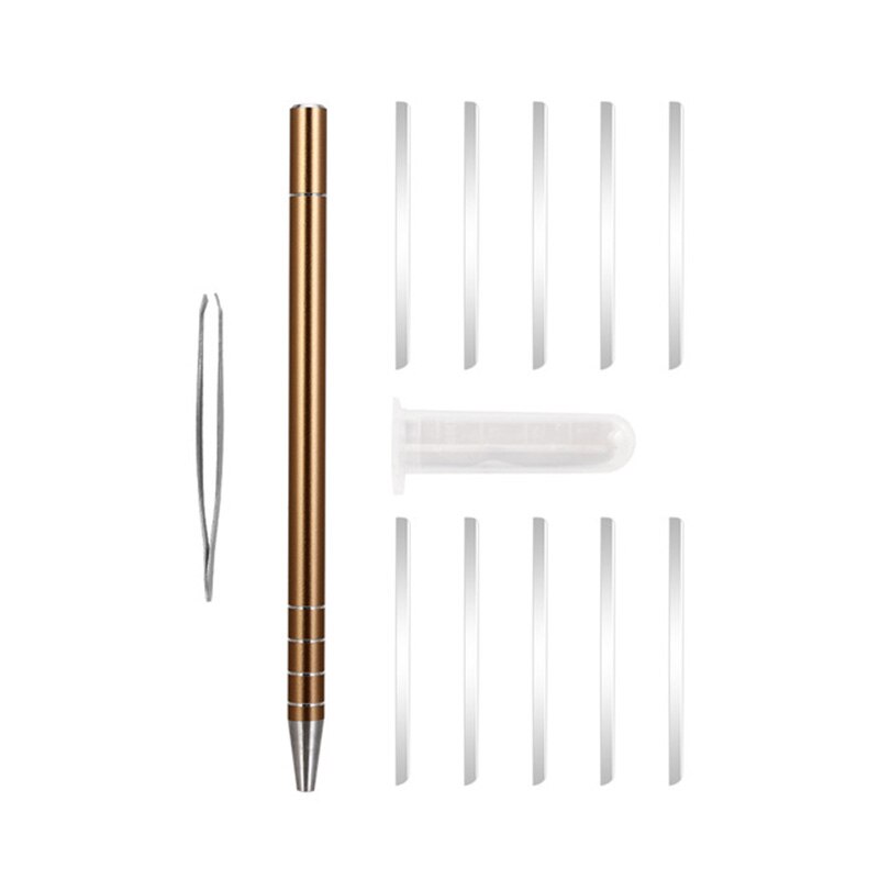 1Stck Frisur Gravierten Kugelschreiber + 10Stck Klingen Haar Trimmer Haar Styling Augenbrauen Rasieren Salon Diy Frisur: Gold