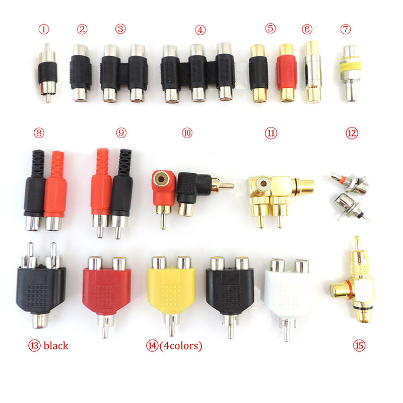 2 stks RCA Man vrouw naar 2rca 3rca man Vrouw RCA Connector Splitter Adapter AV Video Audio T Plug RCA 2 3 manier rechts angel a1