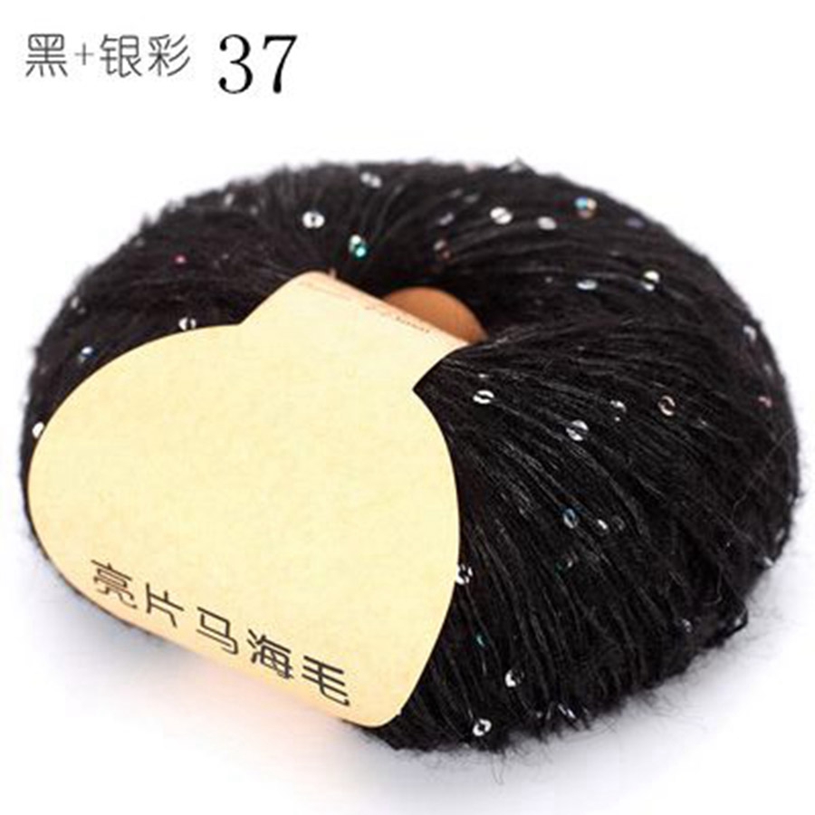 Blødt strikkegarn med pailletter til stof, farverigt tyndt hæklegarn, perlebesat pailletgarn, håndvævet uld med , 50g nøgler: Blå