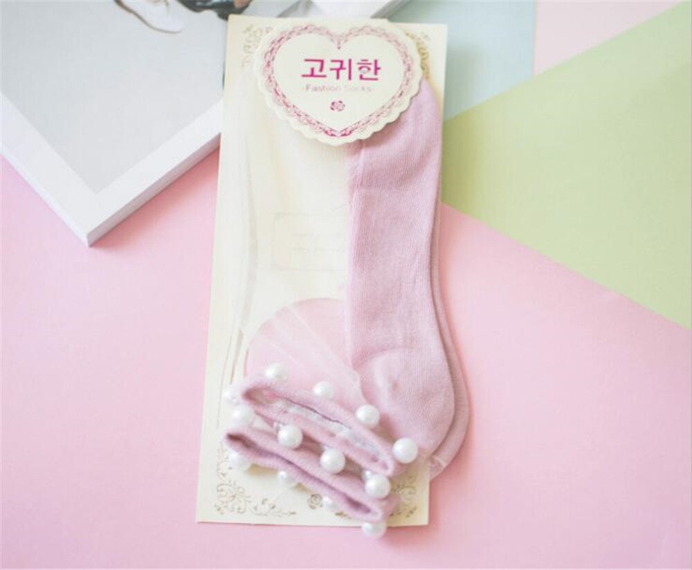 Lolita jeune fille japonaise belle avec perle femme chaussettes courtes multiples couleurs coton Socks B426: pink