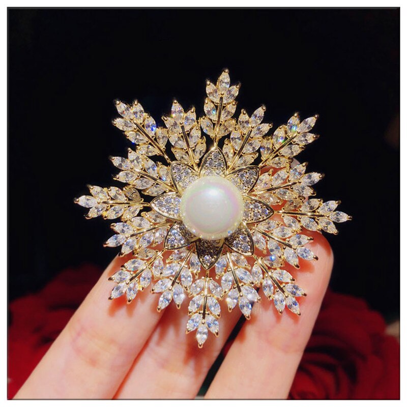 Broschen für damen, schneeflocken-süßwasserperlen-brosche, korsagenbrosche, vintage-zirkonia-anstecknadel, schalschnalle, accessoires