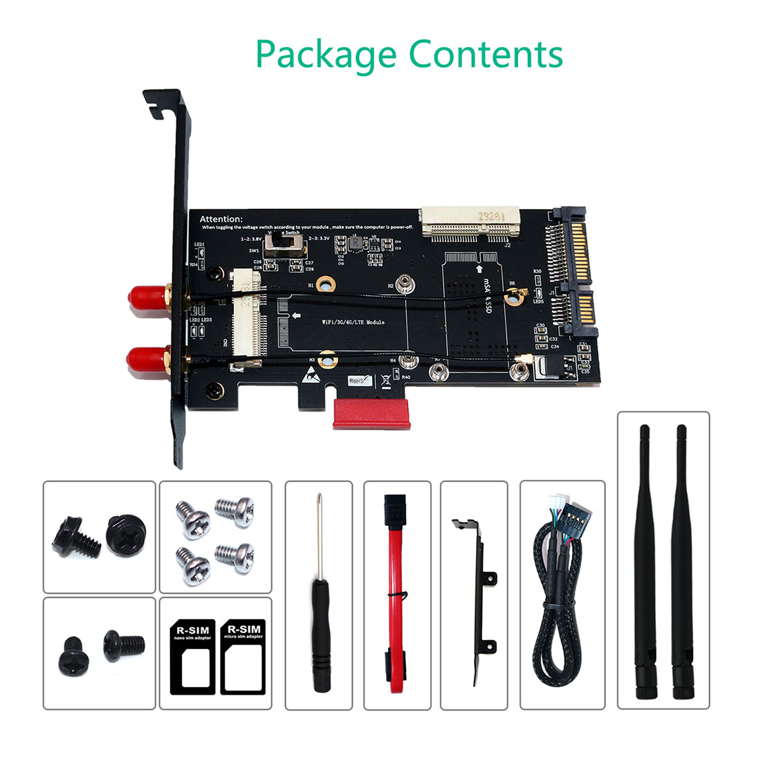 Adaptateur WiFi Mini PCI-E vers carte réseau mSATA SSD vers SATA 2.5, avec emplacement pour carte SIM, pour 3G/4G/LTE