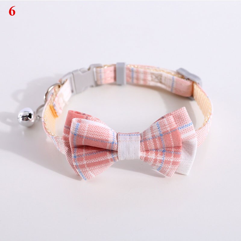 Collar de gato con lazo a cuadros para perros, Lazo de algodón con campana, Collar de gatito con hebilla de seguridad, corbata de cuello ajustable, accesorios para gatos