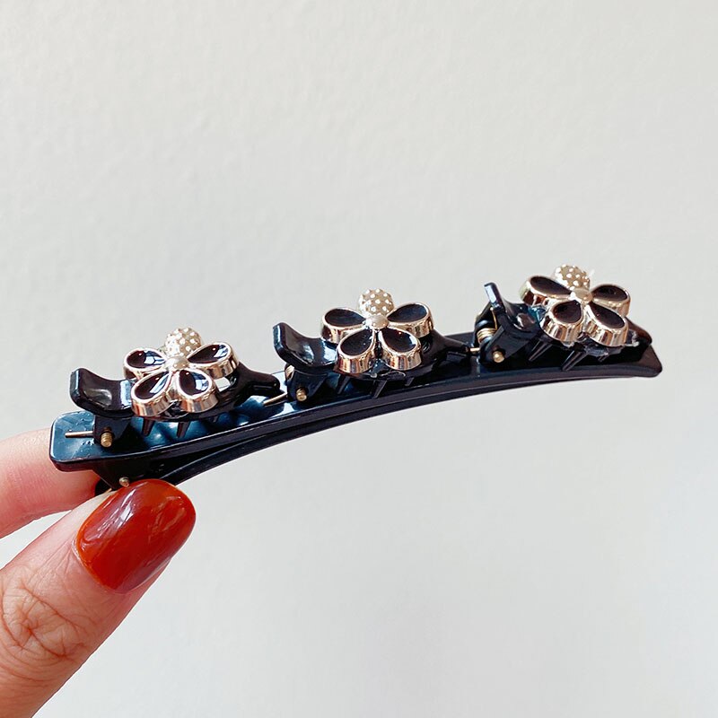 Horquillas trenzadas con perlas y flores para mujer, pinzas decorativas para el cabello, pasadores de sujeción, diadema, accesorios para el cabello: 5