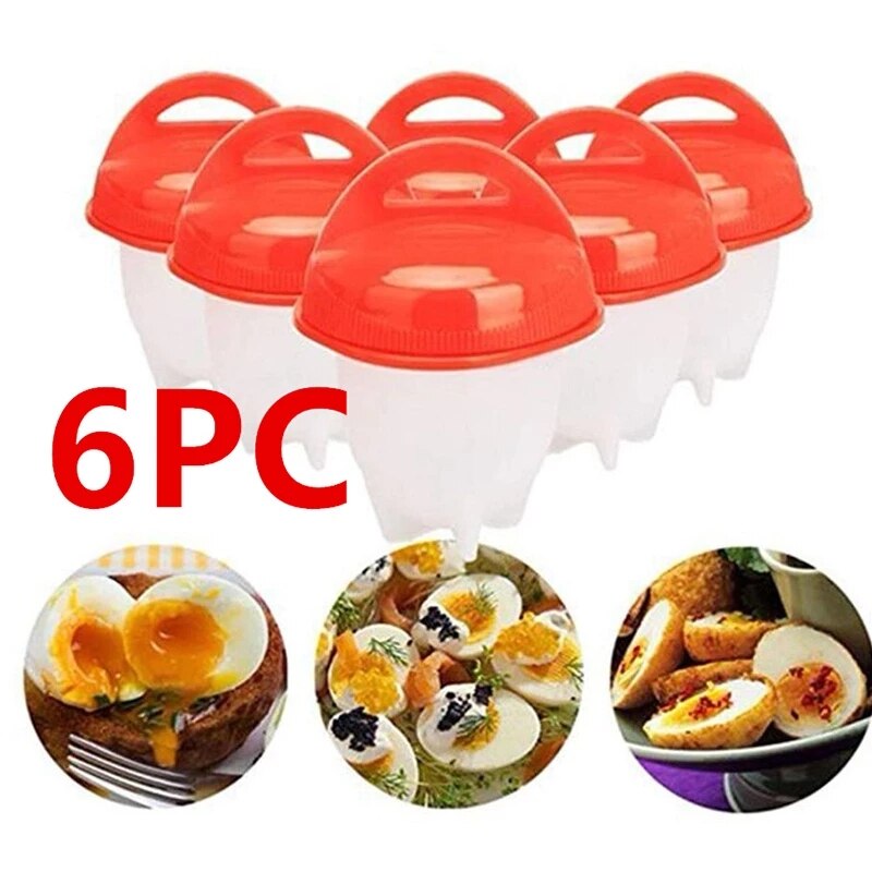 6Pcs Eierkoker Stropers Stoomboot Multi Functionele Egg Slicer Cutter 6 Stuk Siliconen Ei Cups Ketels Wit Rood Dooier divider