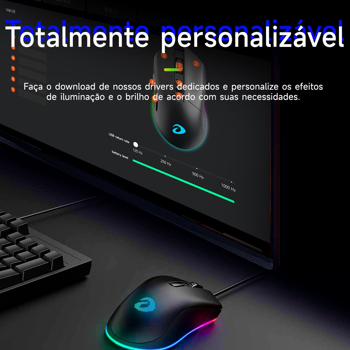 DAREU Podwójna mysz dla graczy RGB 2.4G Bezprzewodowa przewodowa mysz do gier Wbudowana bateria ładująca 930 mAh z zestawem makro do laptopa PC
