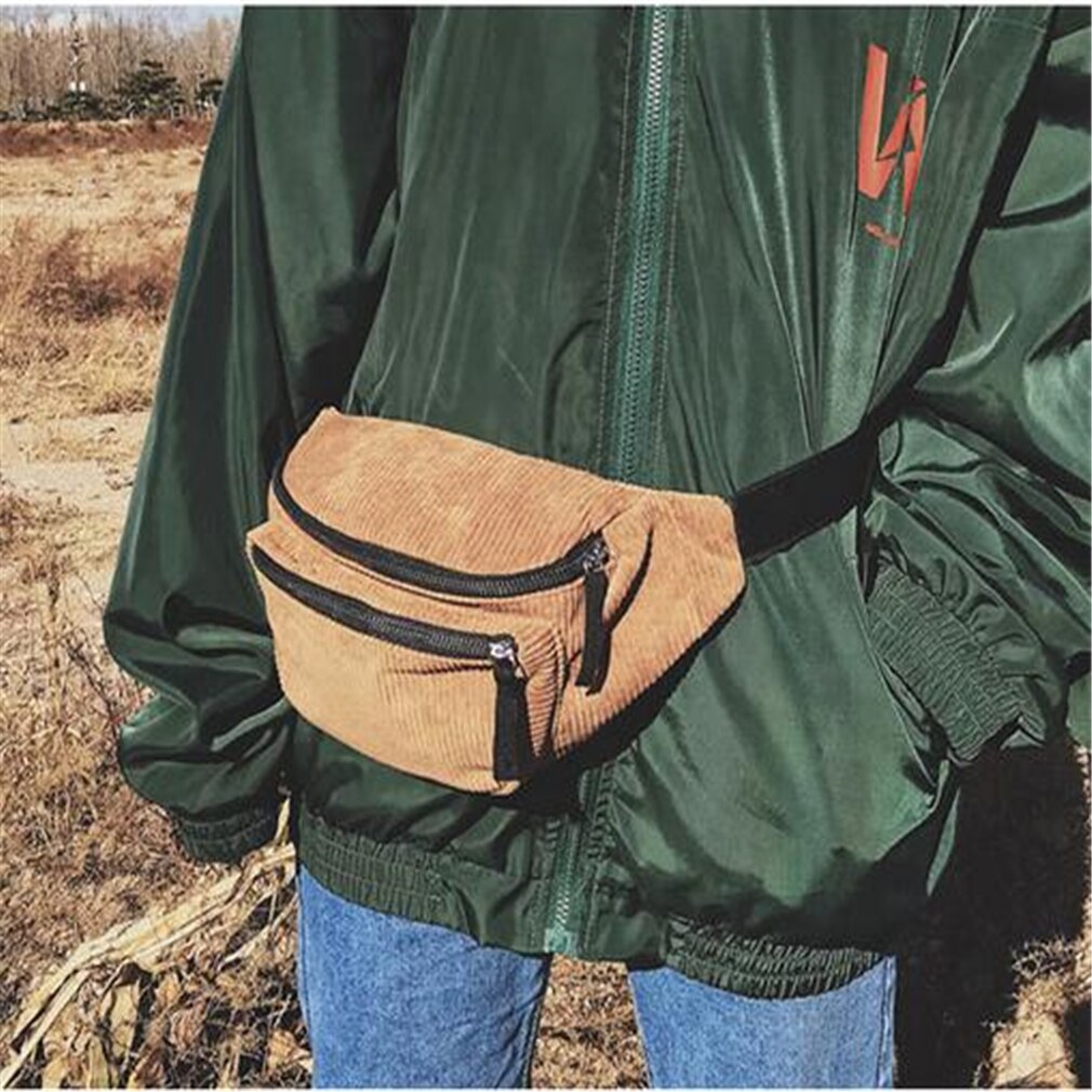 Vintage kordfløyel midjepakke kvinner jenter brystpose beltevesker kvinnelig messenger skulder midjepakke heuptasje