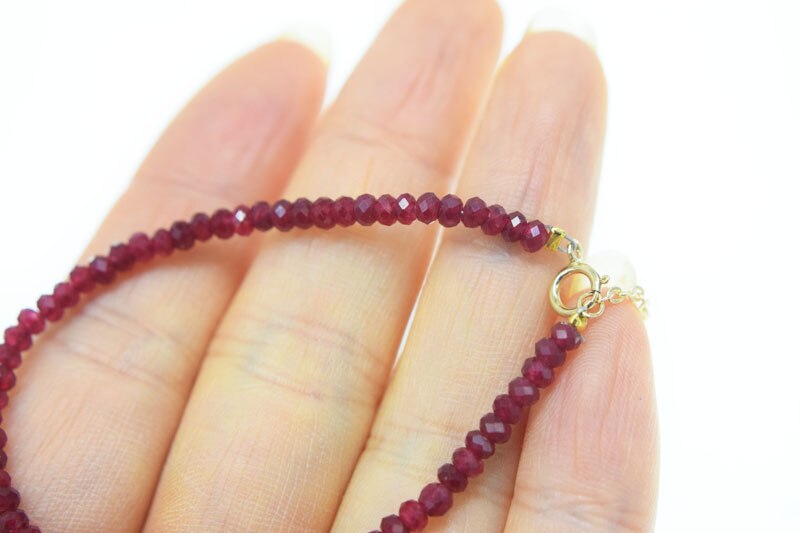 red ruby roundel faceted 3*2mm +14kplated clasp bracelet 19cm