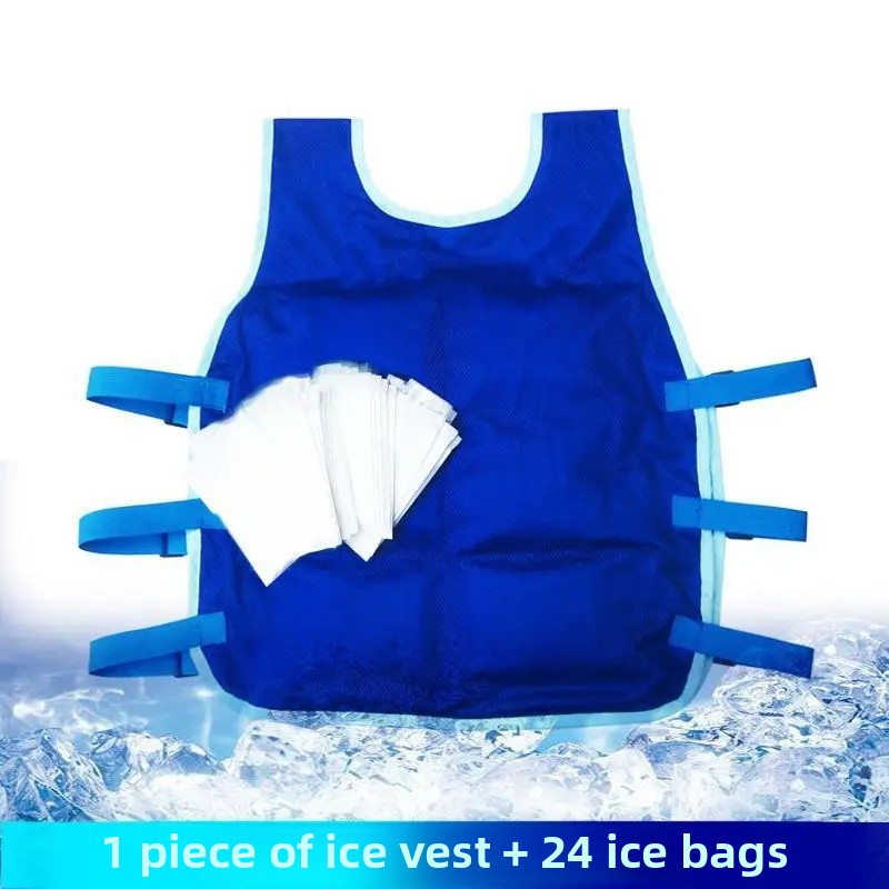 Summer Cooling Vest Ice Bag Vest Outdoor Heatstroke Prevention Clothing Men's Vest Cold Relief Essential Tool: black