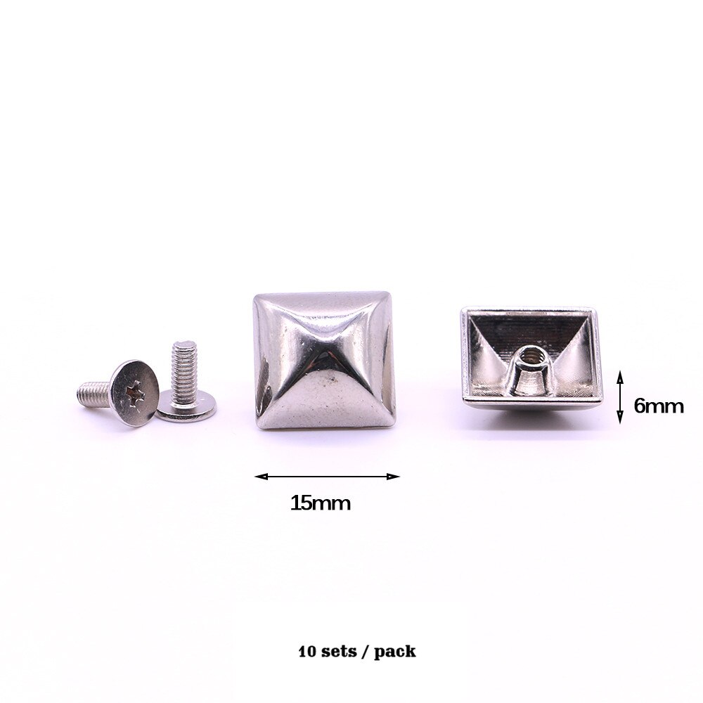 Screw Rivets 10 sets/pack Square rivet metal studs for shoes Silver pyramid moulds rivet B-06: Gun Metal