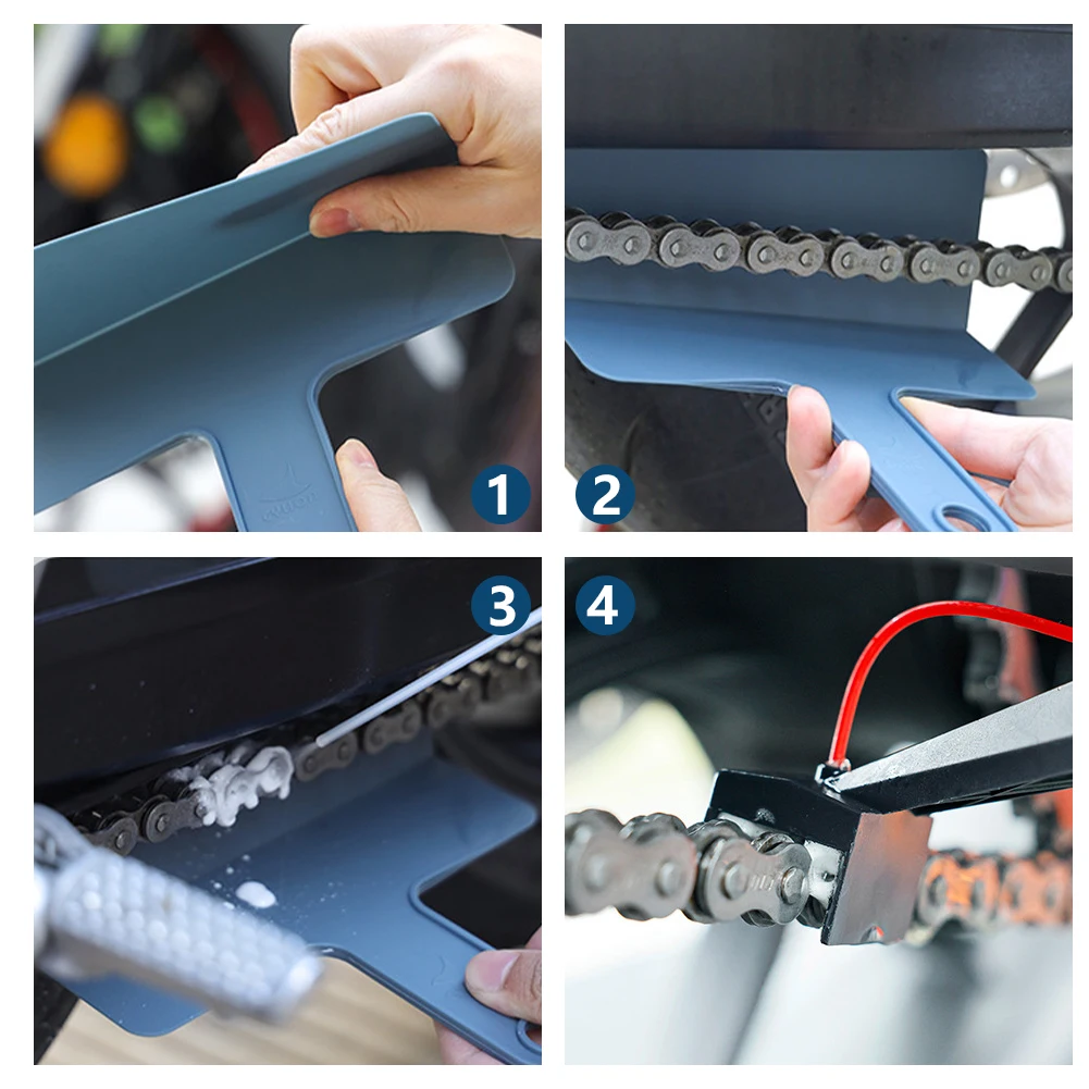 Herramienta engrasadora de lubricante para cadena de motocicleta con protector contra salpicaduras, accesorio limpiador de cadena de cera sin desorden, aplicador de aceite para cadena de motocicleta