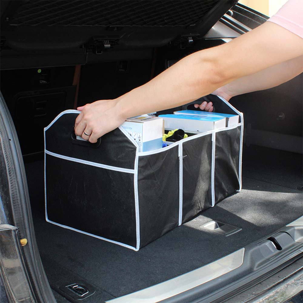 car trunk storage box stackable folding organizer Non-woven car storage bag with 3 Compartments car storage organizer back seat