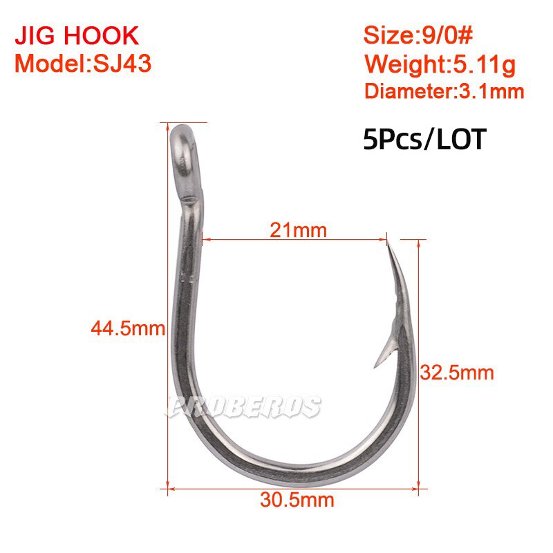 Anzuelos de pesca de protección contra la corrosión en agua de mar, anzuelos de Pesca de Japón, anzuelos de pesca de una sola plantilla, aparejos de anzuelo de pescado, tamaño 1/0-13/0 #: Size9-5pcs