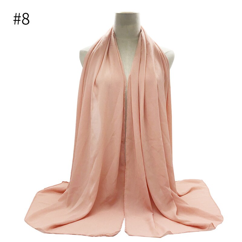 crêpe mousseline hijab écharpe magnifique solide foulards musulmans 10 pièces rides foulards de: 8