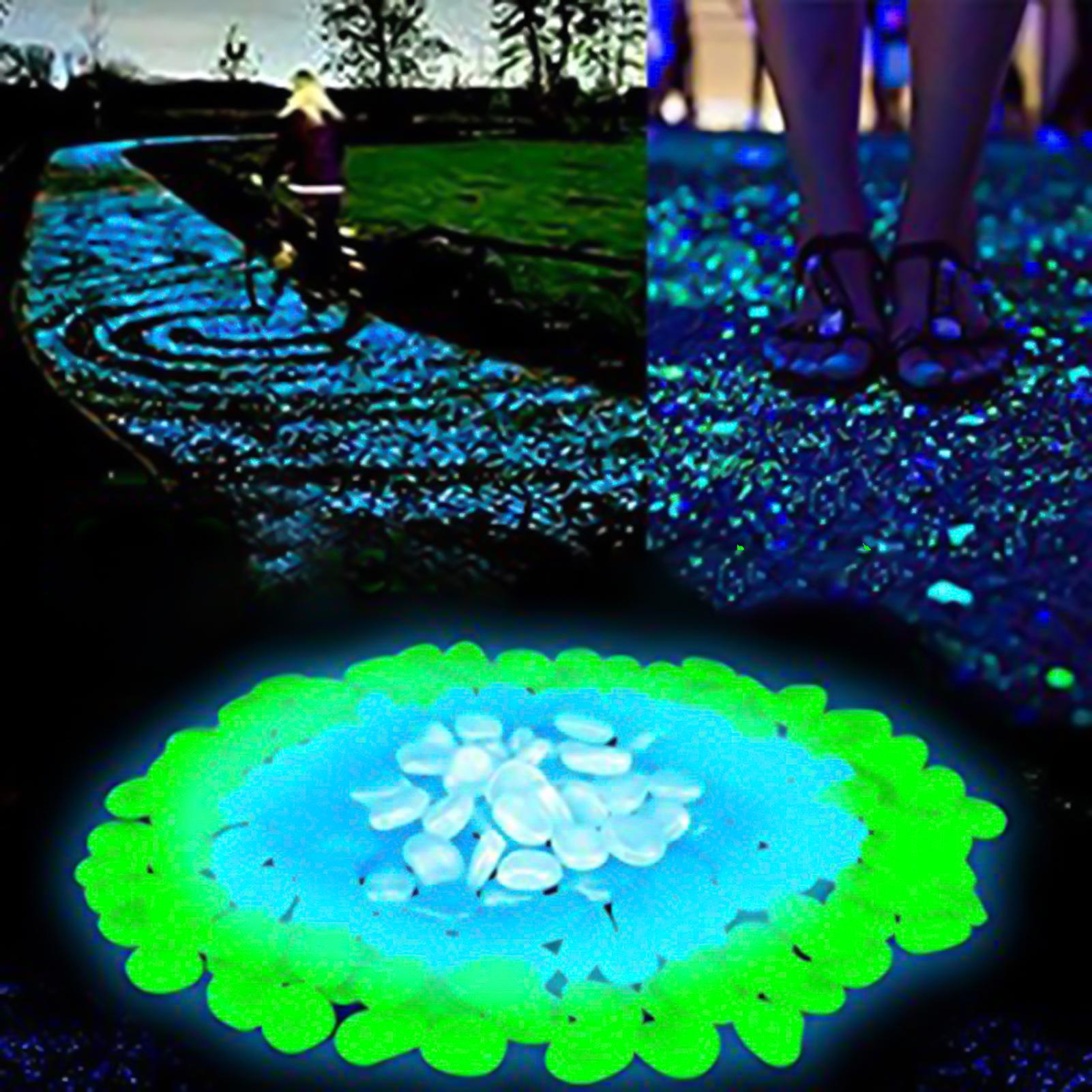 100 Pcs Glow in Dark Garden Pebble Stones Rocks for Walkway Garden Path Patio Lawn Fish Tank Decorative Pebbles Luminous Stones