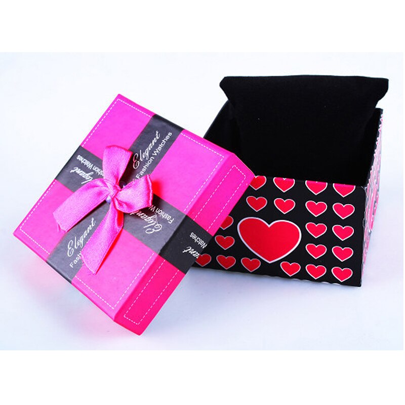 Bowknot klocka låda hållbar prese vacker klocka låda armband armband smycken monter monter hållare: Varm rosa låda