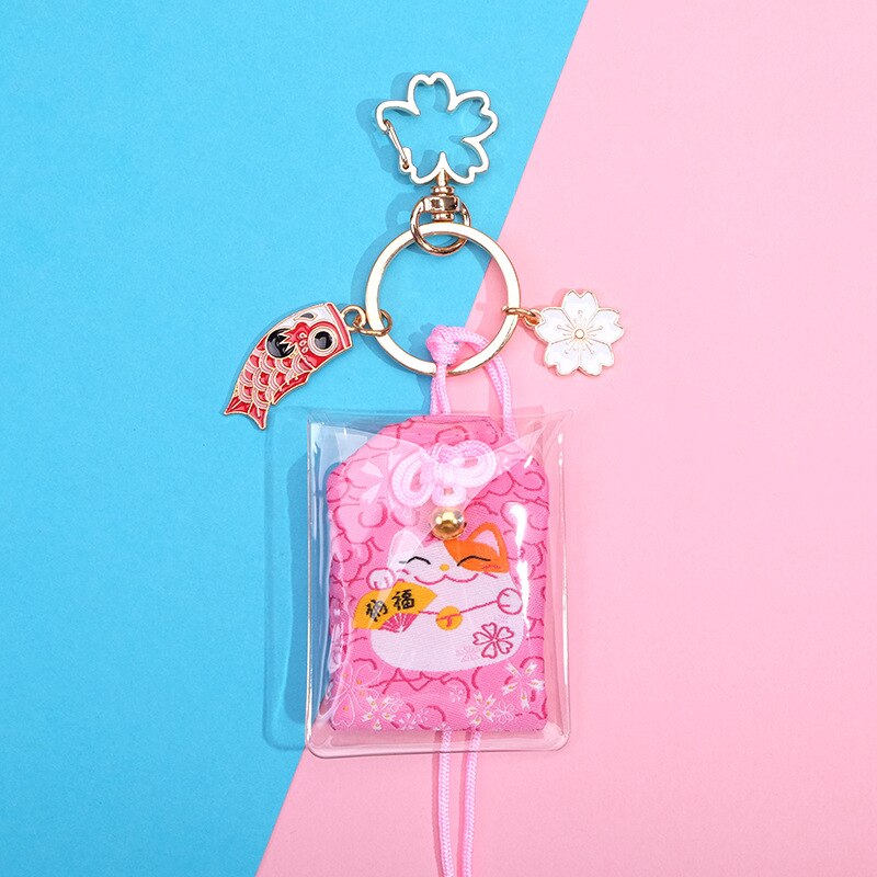 Japanese Culture Cherry Blossoms Pray Fortune Beauty Health Safe Wealth Bag Pendant Keychain Mascot Best Wish Family Friend: peace and blessing