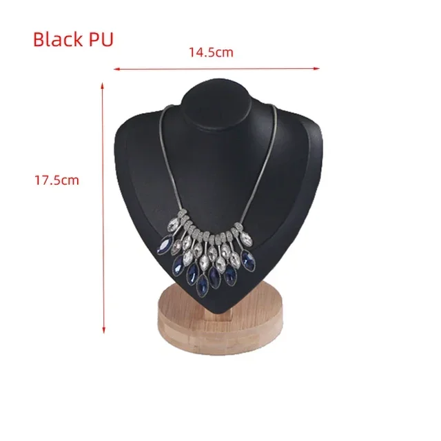 Bamboe Ketting Display Stand Hanger Display Sieraden Houder Sieraden Mannequin Buste Ketting Etalage Sieraden Display: Black PU S