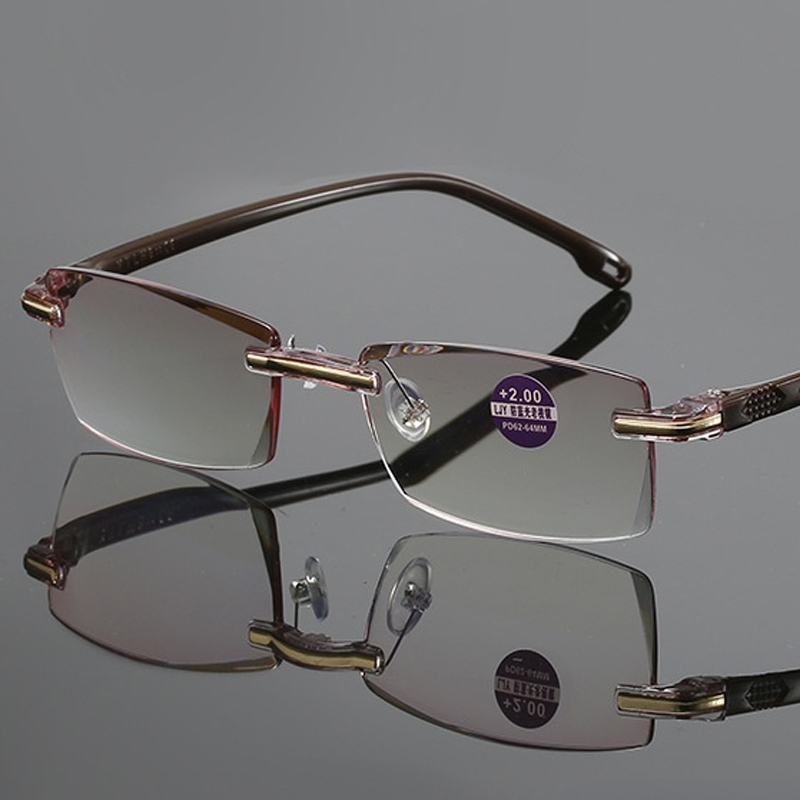 Gafas de lectura con dioptrías, gafas sin montura, gafas de para hombres y mujeres, gafas graduadas antiluz azul, lentes de descanso, gafas para ordenador: Morado / +150