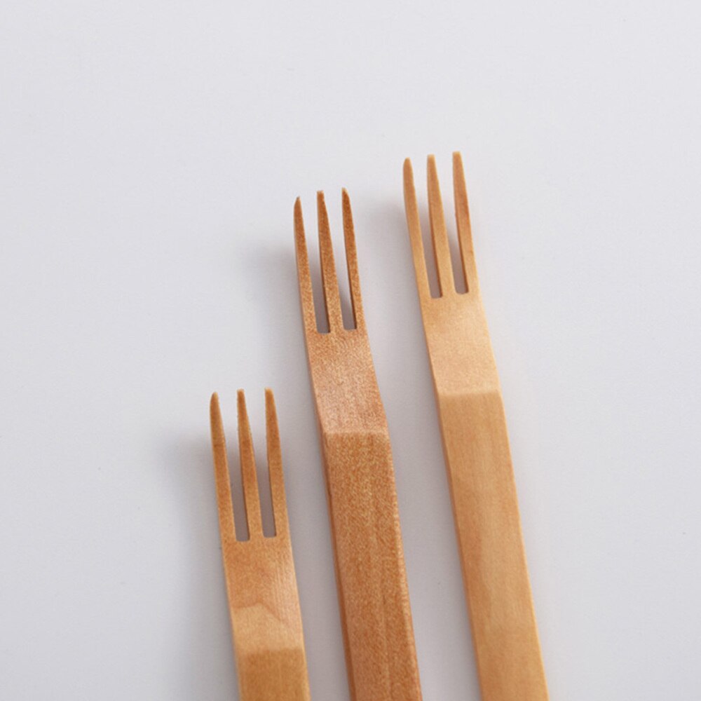Tenedores de tres dientes de madera de estilo japonés, tenedor de ensalada, tenedores de postre, 4 Uds.