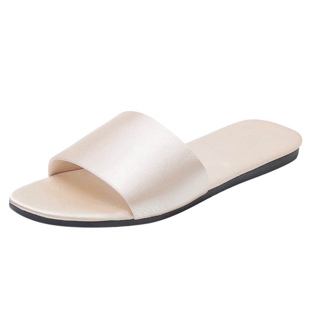 Zapatillas de Satin de seda para mujer, zapatillas sólidas para el baño en casa, zapatos antideslizantes al aire libre, de verano, zapatillas planas para mujer: Gold / 38