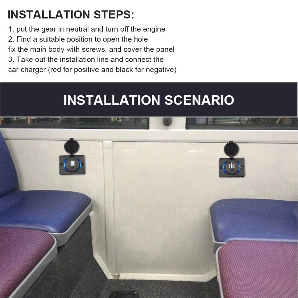 12-24V 4.2A Dual USB Charger Power Socket Adapter Charging Panel Mount for Motorbike Car Boat ATV UTV Camper Caravans