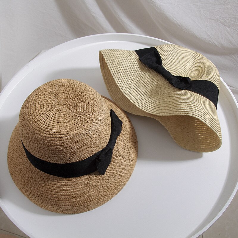 Hepburn Style Sun Hats Bucket Cap For Women Summer Straw Hat Big bow Female Beach Hat Panama Hats Chapeu Feminino
