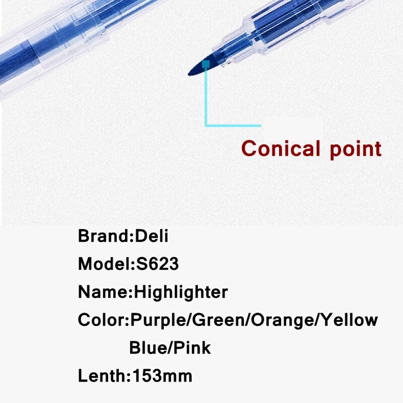 12PCS/BOX Deli S623 Double side Highlighters pen marker pen 6 colors Oblique & Round head double side highligters office school